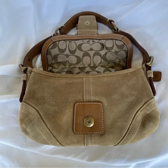 SOLD 🔴 Coach Soho Shoulder bag buckle bag 9692 suede leather tan brown vintage - Picture 7 of 17